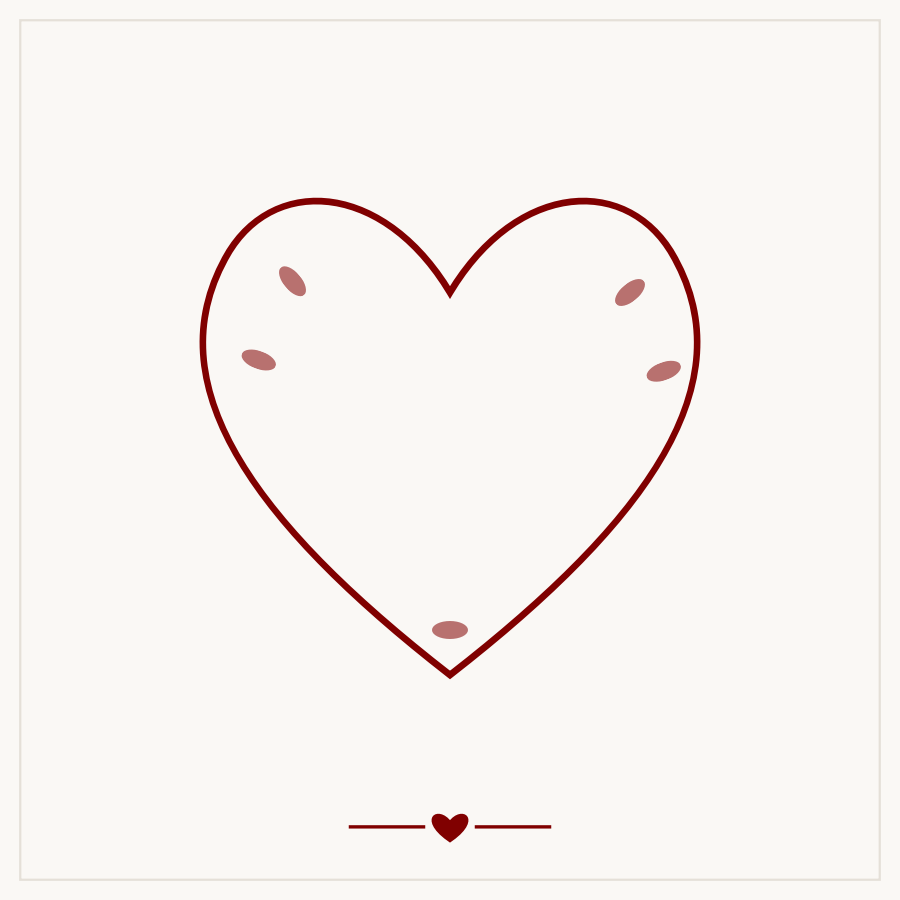 Line-art illustration of a heart shape formed by a curving branch with leaves
